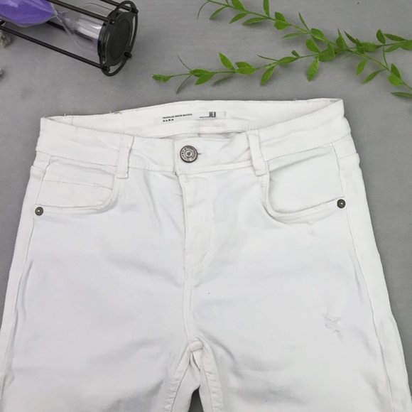 Size 24/26/28 With TAG ZARA distressed white denim Jeans current article Unise - Picture 3 of 10